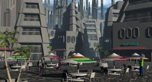 Cenário da cidade de ficção científica