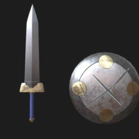 3д модель короткого меча со щитом