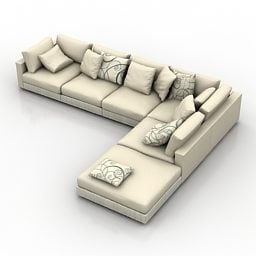 3д модель бежевого кожаного углового дивана L