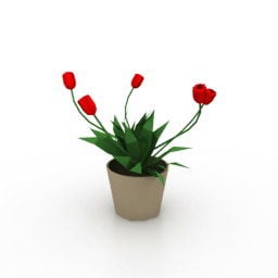 Desk Pot Tulips Flower 3d model