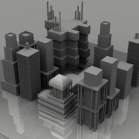 Budova města mrakodrapu s 3D modelem dlouhého mostu