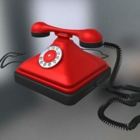 โทรศัพท์ตั้งโต๊ะสีแดงวินเทจแบบ 3 มิติ