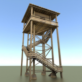 Tháp canh gỗ trong rừng mô hình 3d