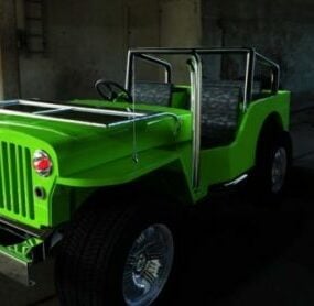 نموذج سيارة جيب ويلي الخضراء ثلاثي الأبعاد