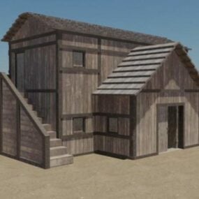 Modelo 3D de design de casa de madeira antiga