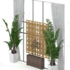 Wooden Screen Decoration With Curtain