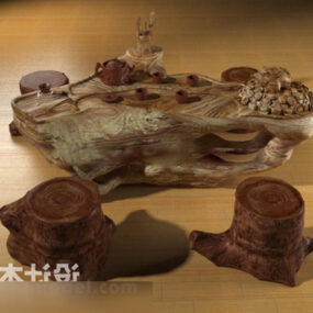 Mesa de centro de raiz de madeira natural modelo 3d
