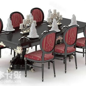 저녁 식사 테이블과 의자 조합 3d 모델