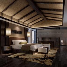 Plná ložnice s osvětlením interiéru 3D model