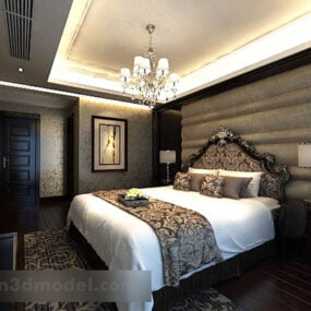 مدل سه بعدی داخلی اتاق خواب به سبک اروپایی زیبا