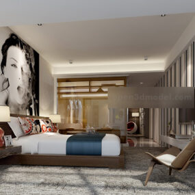 اتاق خواب مدرن با تصویر داخلی مدل سه بعدی