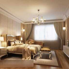 European Style Bedroom Interior With Furniture 3d model