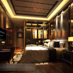 Modernt hem sovrum med belysning 3d-modell