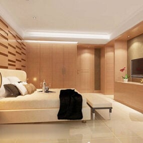 Modern Wooden Wall Bedroom Design 3d model