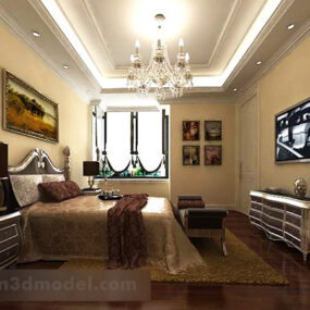 シンプルでクラシックなヨーロピアンスタイルのベッドルーム3Dモデル