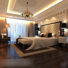 Moderni eurooppalaistyylinen makuuhuoneen sisustus 3D-malli