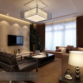 3д модель большого подвесного светильника в современной гостиной