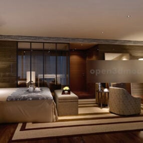 التصميم الداخلي لغرفة النوم الرئيسية نموذج ثلاثي الأبعاد