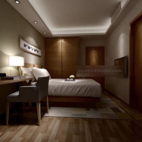 Mô hình 3d phòng ngủ khách sạn tối giản hiện đại