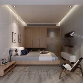 3д модель интерьера главной спальни со стулом-ракушкой