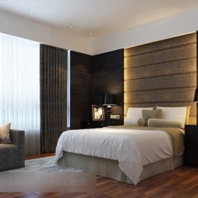 דגם תלת מימד של חדר שינה מלון מינימליסטי מודרני