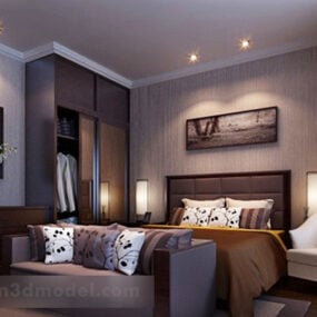 3д модель дизайна интерьера спальни с современной мебелью