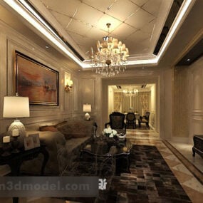 室内欧式客厅天花板3d模型