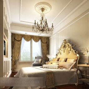 1д модель интерьера спальни в простом европейском стиле V3