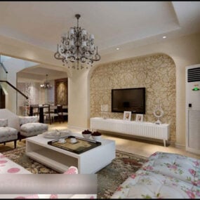 Rustikální interiér obývacího pokoje V2 3D model
