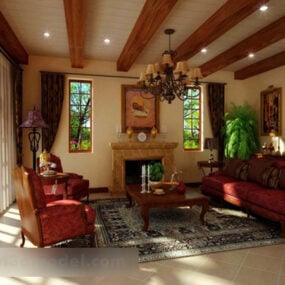 Rustikální interiér obývacího pokoje V3 3D model