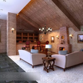 Evropský obývací pokoj interiér krbu V1 3D model