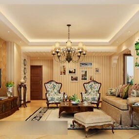 European Living Room Chandeliers Interior V2 3d μοντέλο