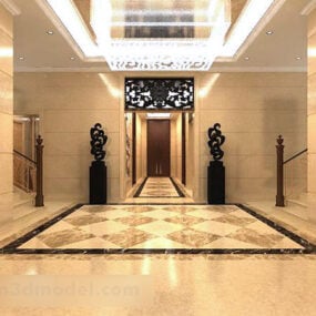 Interno del corridoio dell'ascensore dell'hotel V2 modello 3d