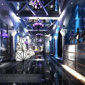 Modello 3d interno del corridoio della sala karaoke