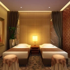 3d модель інтер'єру спальні з XNUMX односпальними ліжками готелю