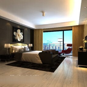 Modern Minimalist Bedroom Interior V3 3d model