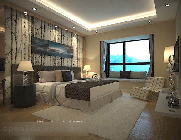 Bedroom Background Wall Interior V1 3d Model - .Max, .Vray - Open3dModel