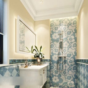 Blue Pattern Ceramic Toilet Interior 3d model