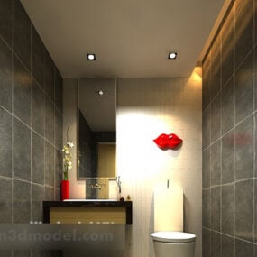Modelo 3D do interior do banheiro com parede cinza