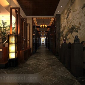 Interior do corredor do restaurante chinês V1 modelo 3d