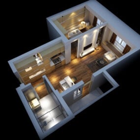 Ev Düzlemi Tek Yatak Odalı İç 3d model