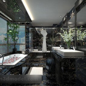 مدل 3 بعدی حمام با گیاه داخلی داخلی