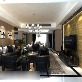 Interior moderno da sala de estar em estilo chinês V3 modelo 3d
