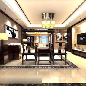 Interior de sala de estar de estilo chino moderno V4 modelo 3d