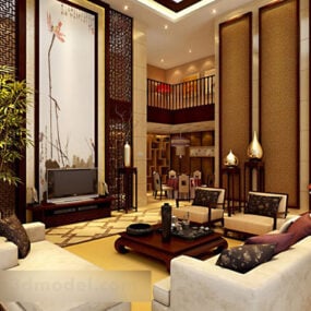 Chinese Villa Living Room Interior 3d model