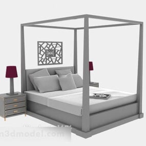 Modelo 3d de cama de casal com pôster moderno