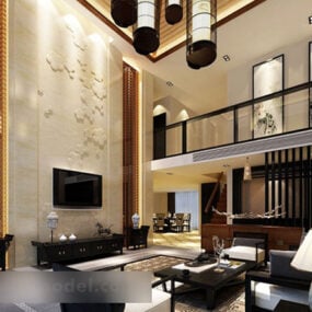 Modelo 3D moderno do interior da sala de estar duplex