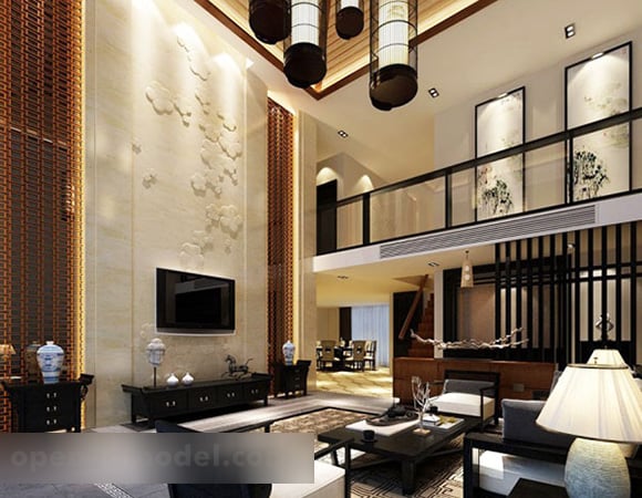 Modern Duplex Living Room Interior 3d Model - .Max, .Vray - Open3dModel