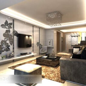 Modern Living Room Tv Wall Interior V1 3d model