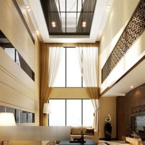 Villa Living Room Curtains Interior V1 3d model